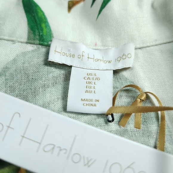 NWT House of Harlow 1960 Linen Blend Tropical Hawaiian Print Dress Sz L - Picture 3 of 7